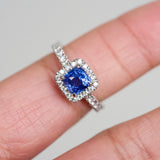 Cornflower Blue Sapphire Diamond Halo Platinum Engagement Ring