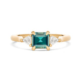 Teal Sapphire and Diamond Trilogy Engagement Ring