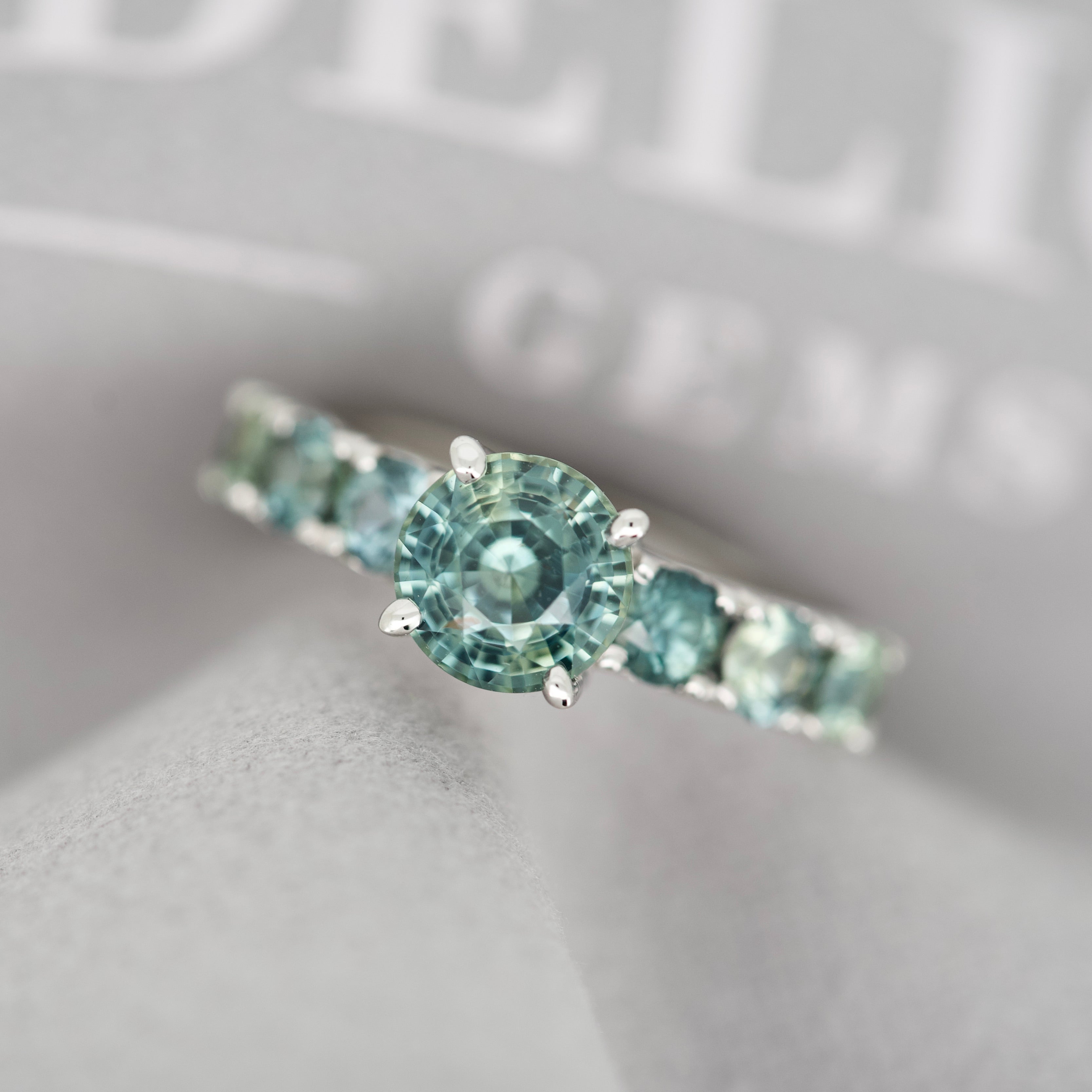 Unheated Teal Sapphire Ring White Gold