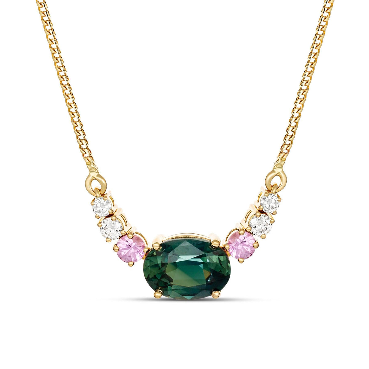 Teal Sapphire Cluster Necklace