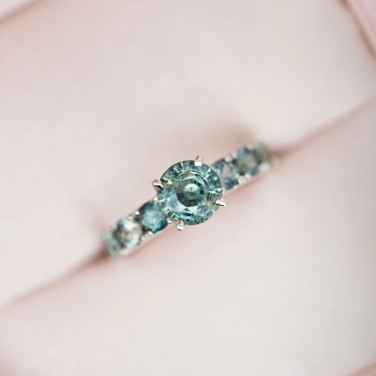 Unheated Teal Sapphire Ring White Gold