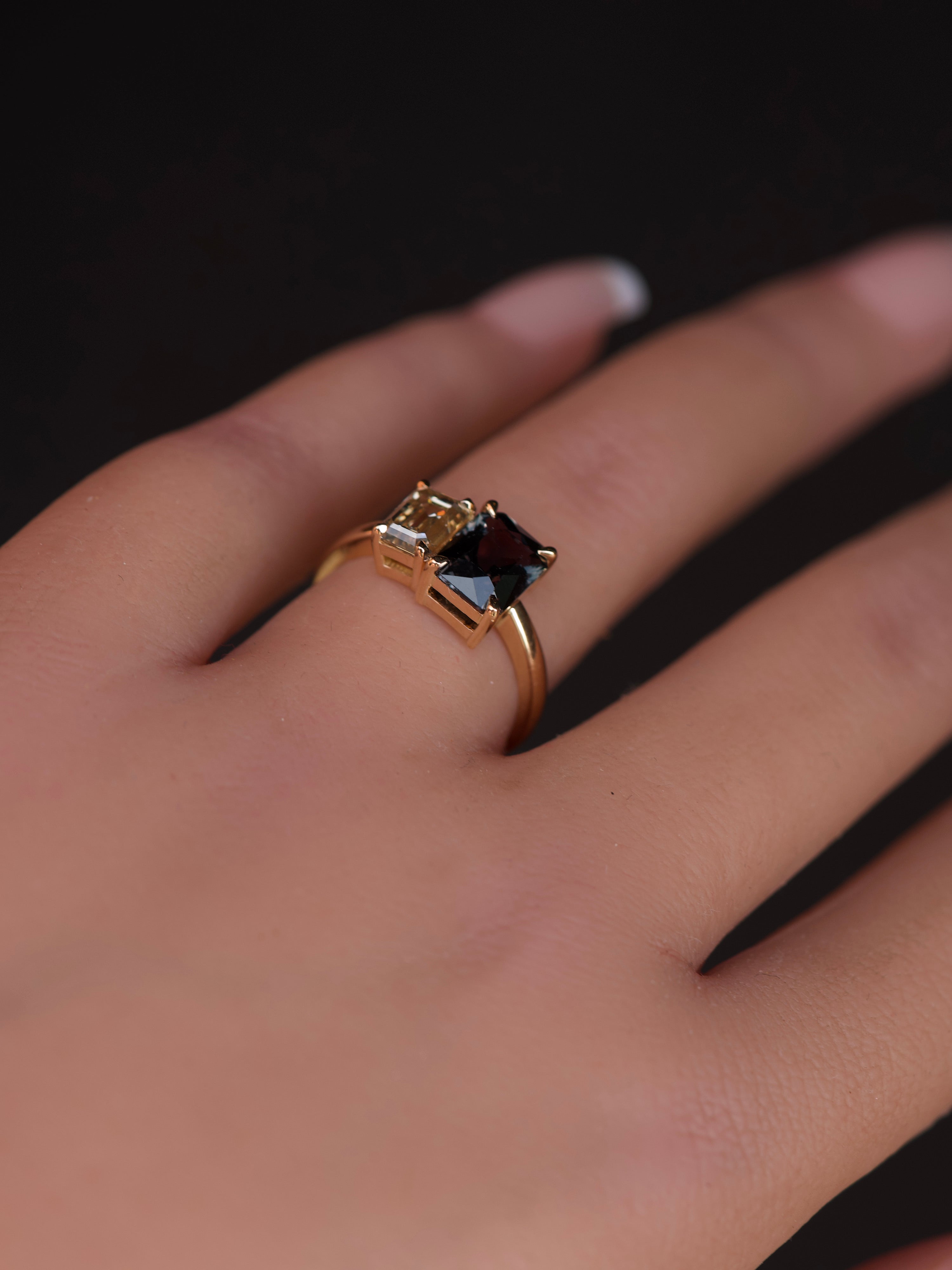 Madagascar Sapphire and Champagne Diamond Toi et Moi Ring