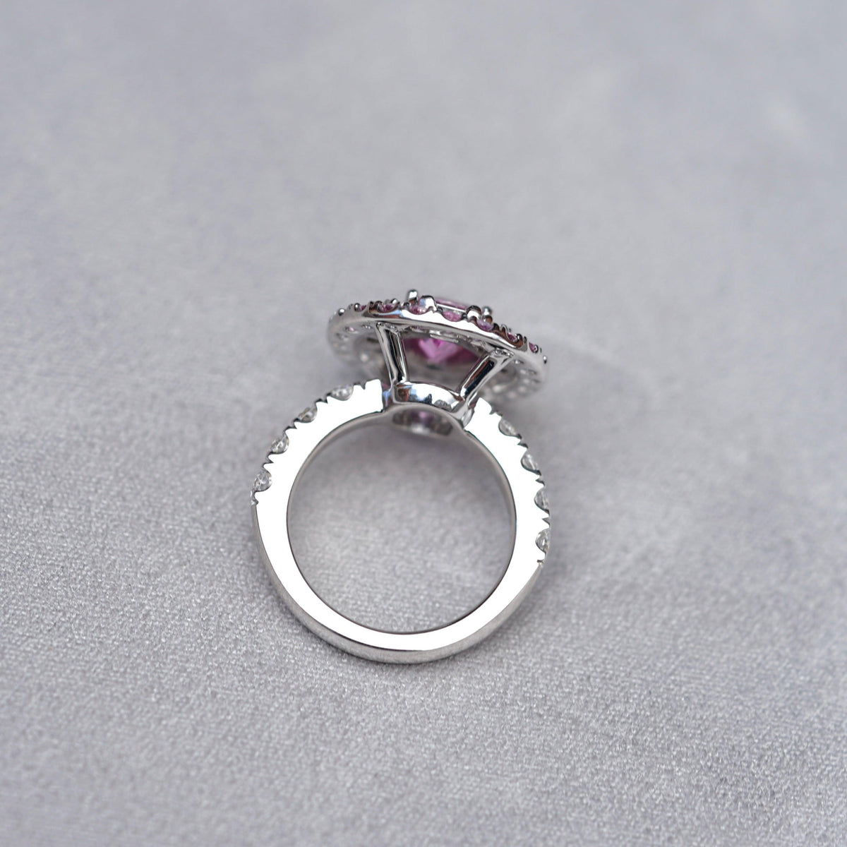 Pink Sapphire Diamond Double Halo Dress Ring