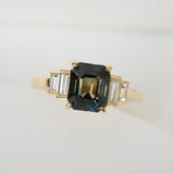 Teal Sapphire Diamond Art Deco Style Ring