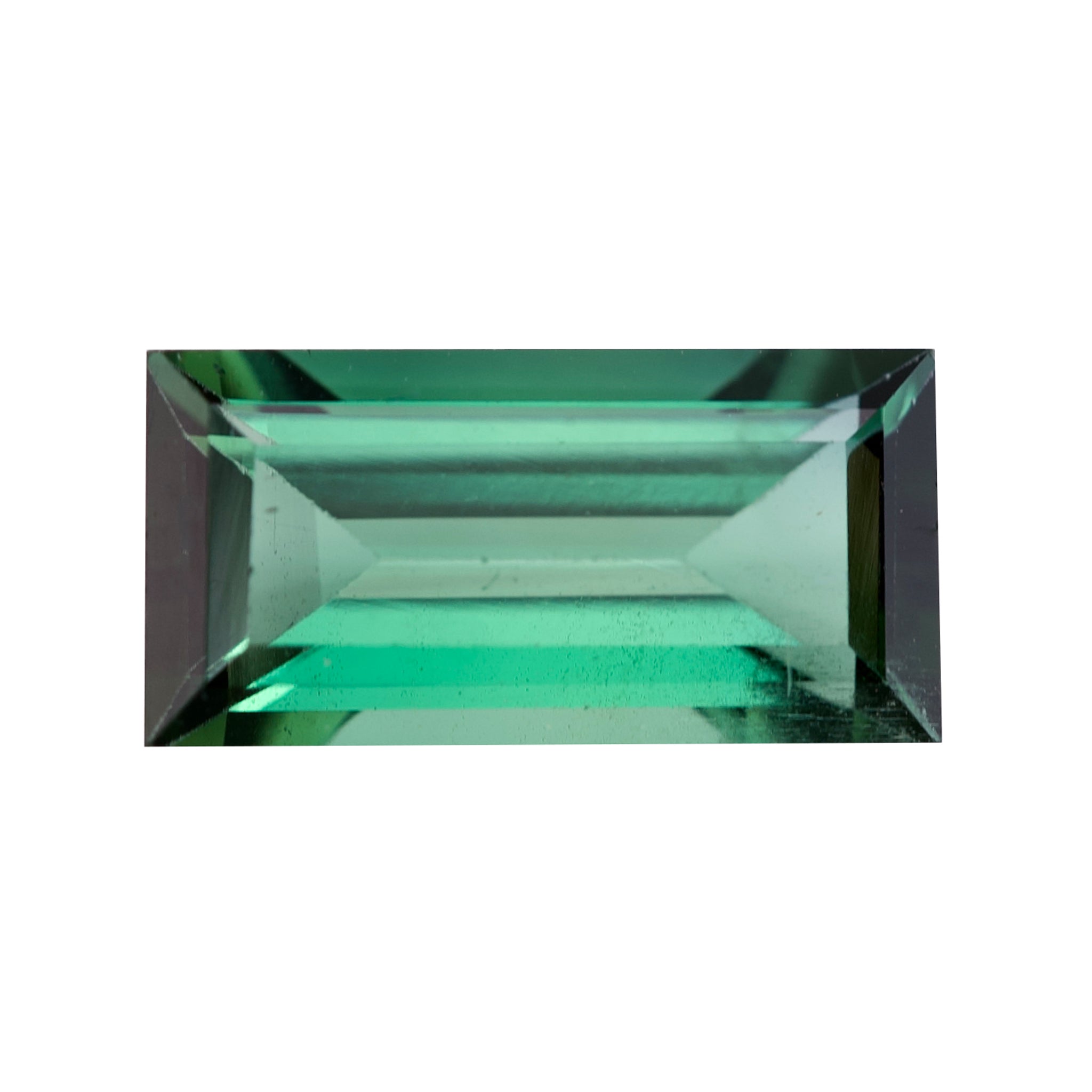 Loose minty green tourmaline stone with a crisp rectangular step cut.