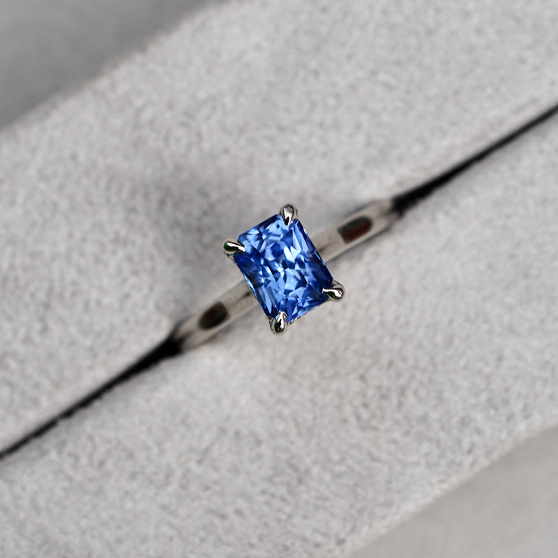 Blue Sapphire Hidden Halo Engagement Ring