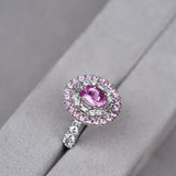 Pink Sapphire Diamond Double Halo Dress Ring