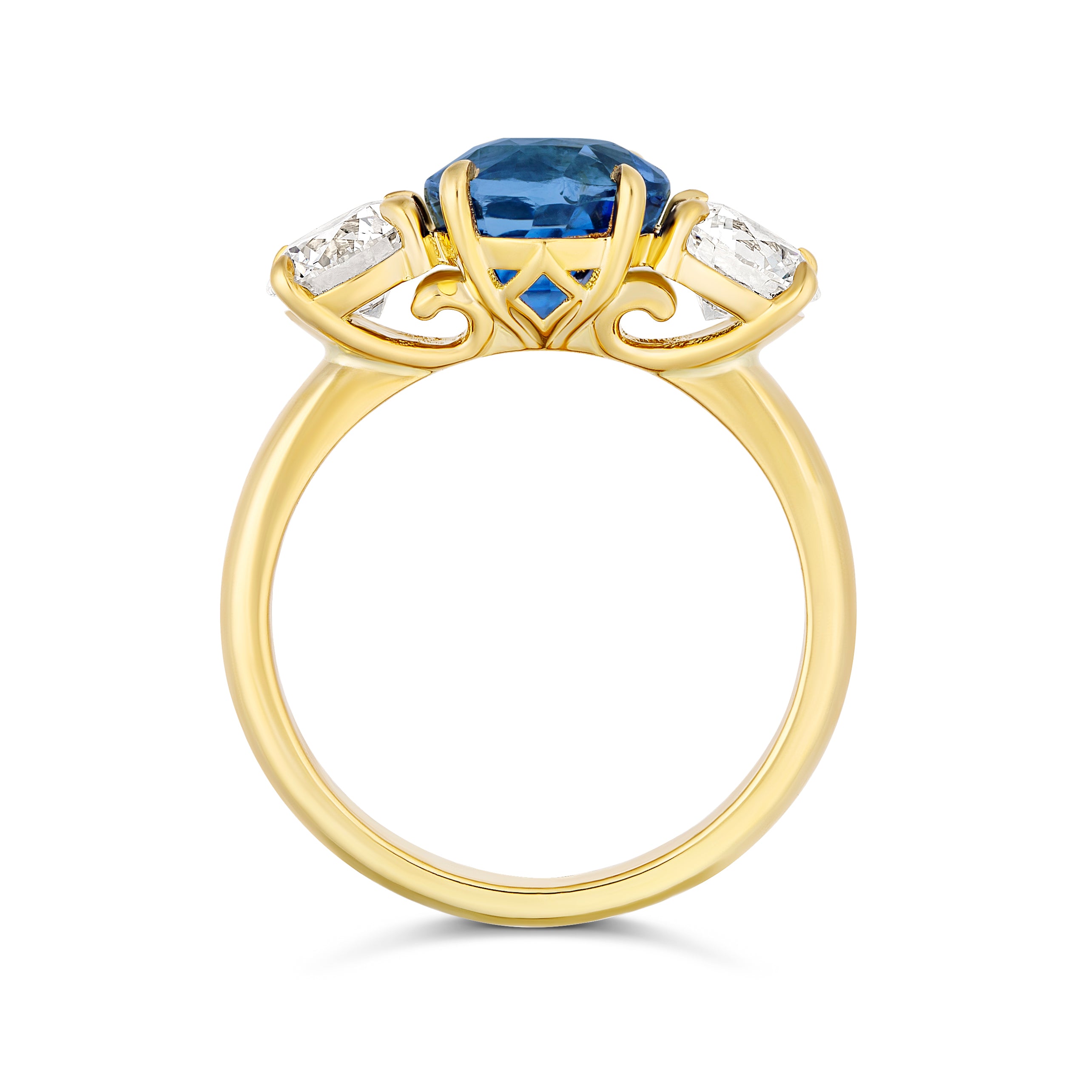 Vivid Blue Sapphire Diamond Trilogy Ring