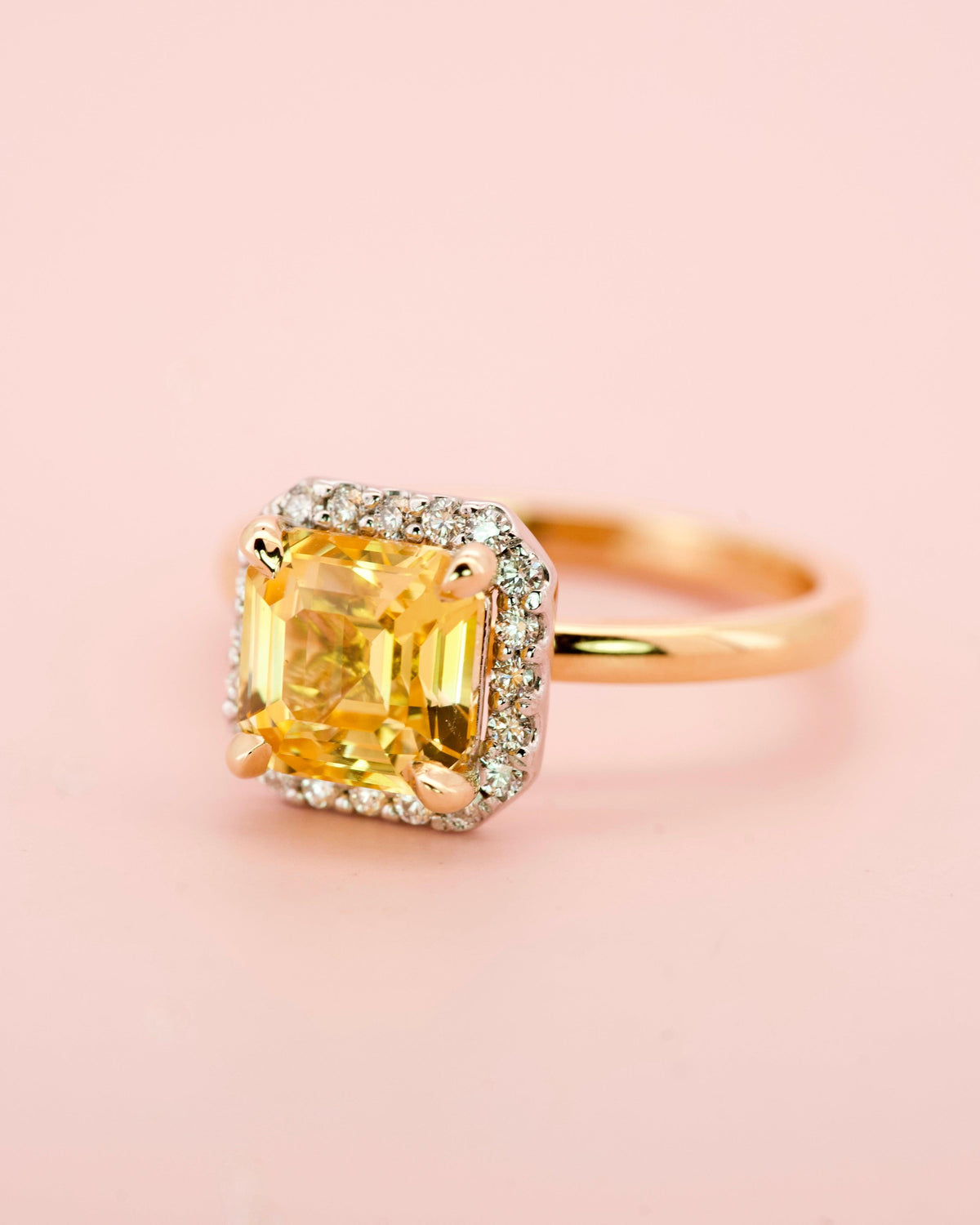 Unheated Yellow Sapphire Square Cut Halo Ring
