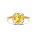 Unheated Yellow Sapphire Square Cut Halo Ring