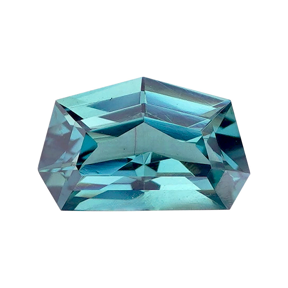 Low geometric multi-stepped unique cut light seafoam green loose stone.