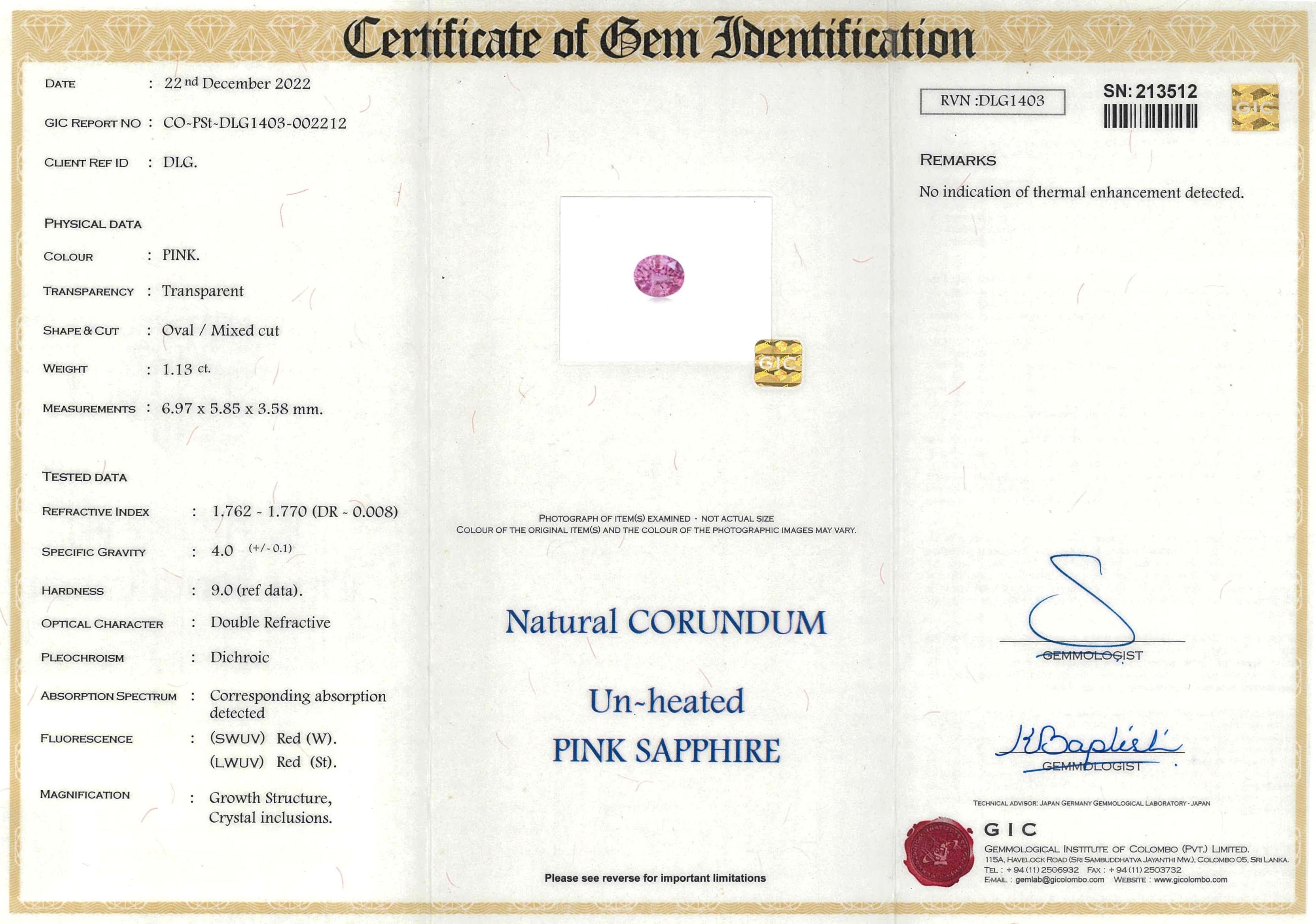 1.13 ct Pink Sapphire Oval Shape Natural Unheated Gemstones
