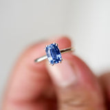 Blue Sapphire Cushion Cathedral Solitaire Engagement Ring