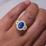 Royal Blue Sapphire Floral Design Engagement Ring