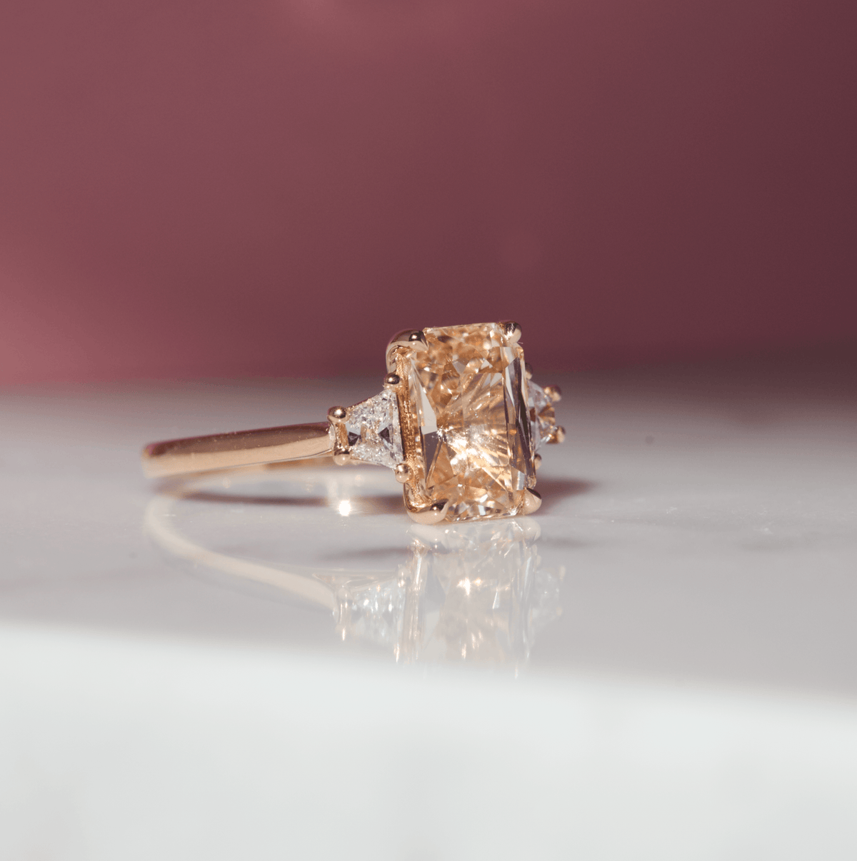 Peach Champagne Sapphire Trilogy Engagement Ring