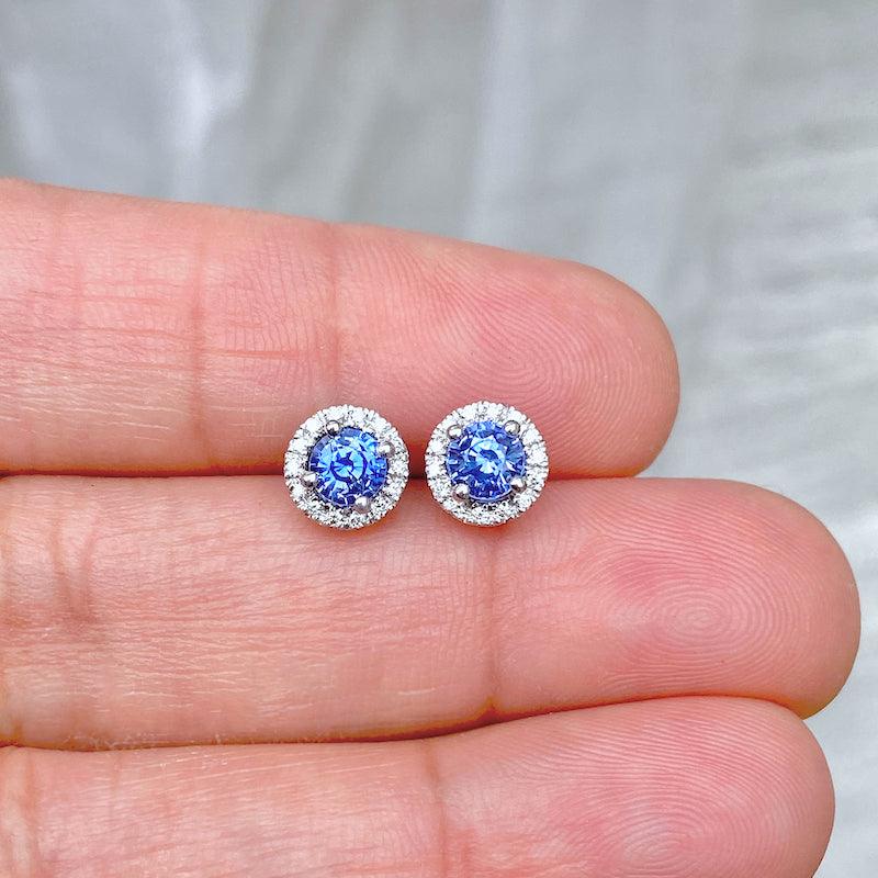 Pink Sapphire Stud Earrings Diamond Halo 18k Gold