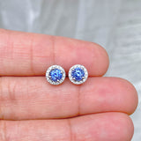 Blue Sapphire Diamond Halo Earrings | 18k Gold Luxury Earrings
