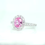 Oval Pink Sapphire Diamond Halo White Gold Ring