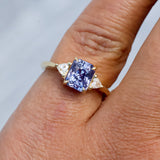Lavender Violet Blue Sapphire Trilogy Yellow Gold Ring