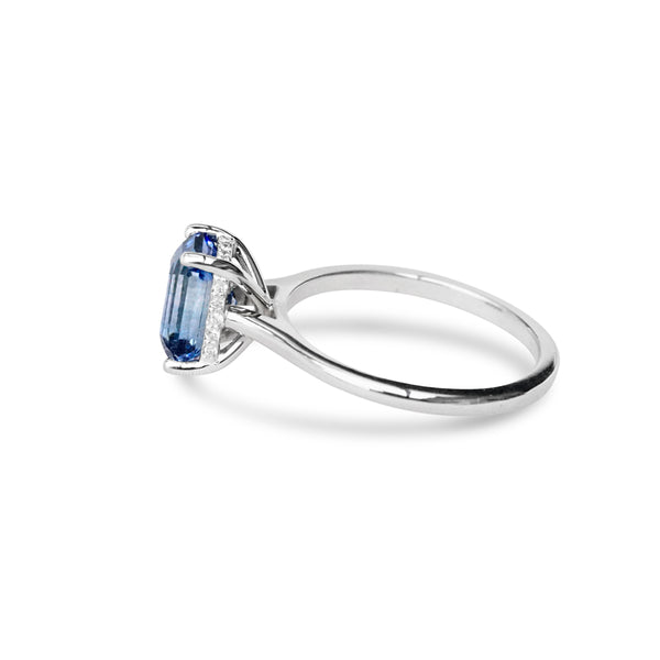Blue Sapphire Engagement Ring Solitaire Hidden Halo