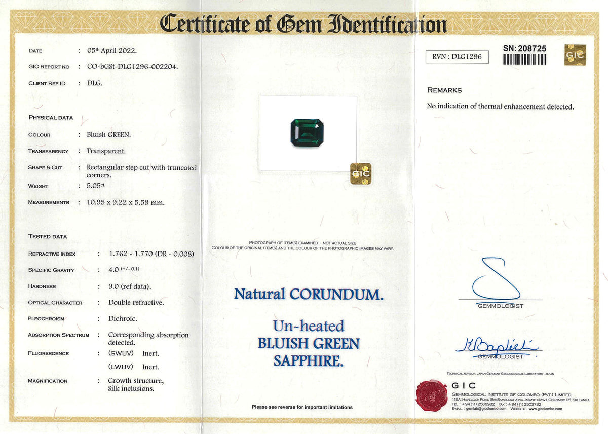 5.05 ct Teal Sapphire Emerald Cut Natural Unheated
