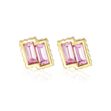 PETRA 18k Yellow Gold Pink Sapphire Baguette Stud Earrings