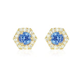 PETRA Mini Blue Sapphire Diamond Halo Studs in 18k Gold