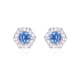 PETRA Mini Blue Sapphire Diamond Halo Studs in 18k Gold
