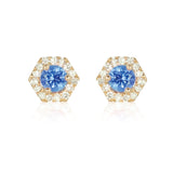 PETRA Mini Blue Sapphire Diamond Halo Studs in 18k Gold