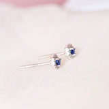 PETRA Mini Blue Sapphire Diamond Halo Studs in 18k Gold