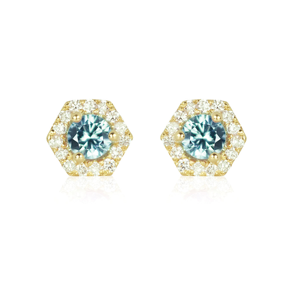 PETRA Mini Green Sapphire Diamond Halo Studs in 18k Gold