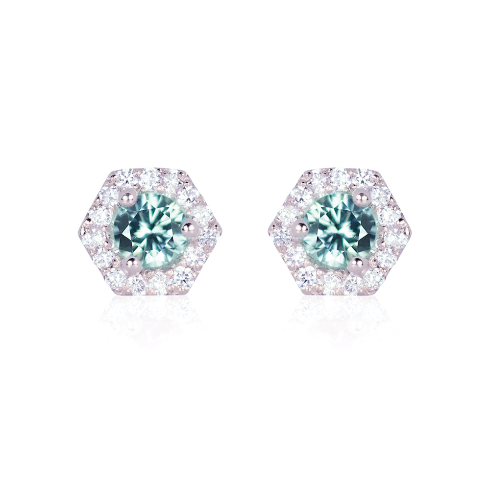 PETRA Mini Green Sapphire Diamond Halo Studs in 18k Gold