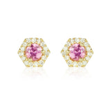 PETRA Mini Pink Sapphire Diamond Halo Studs in 18k Gold