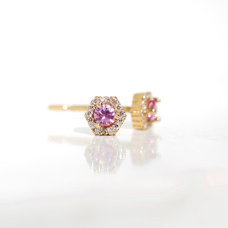 PETRA Mini Pink Sapphire Diamond Halo Studs in 18k Gold