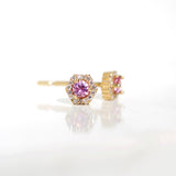 PETRA Mini Pink Sapphire Diamond Halo Studs in 18k Gold