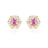 PETRA Mini Pink Sapphire Diamond Halo Studs in 18k Gold