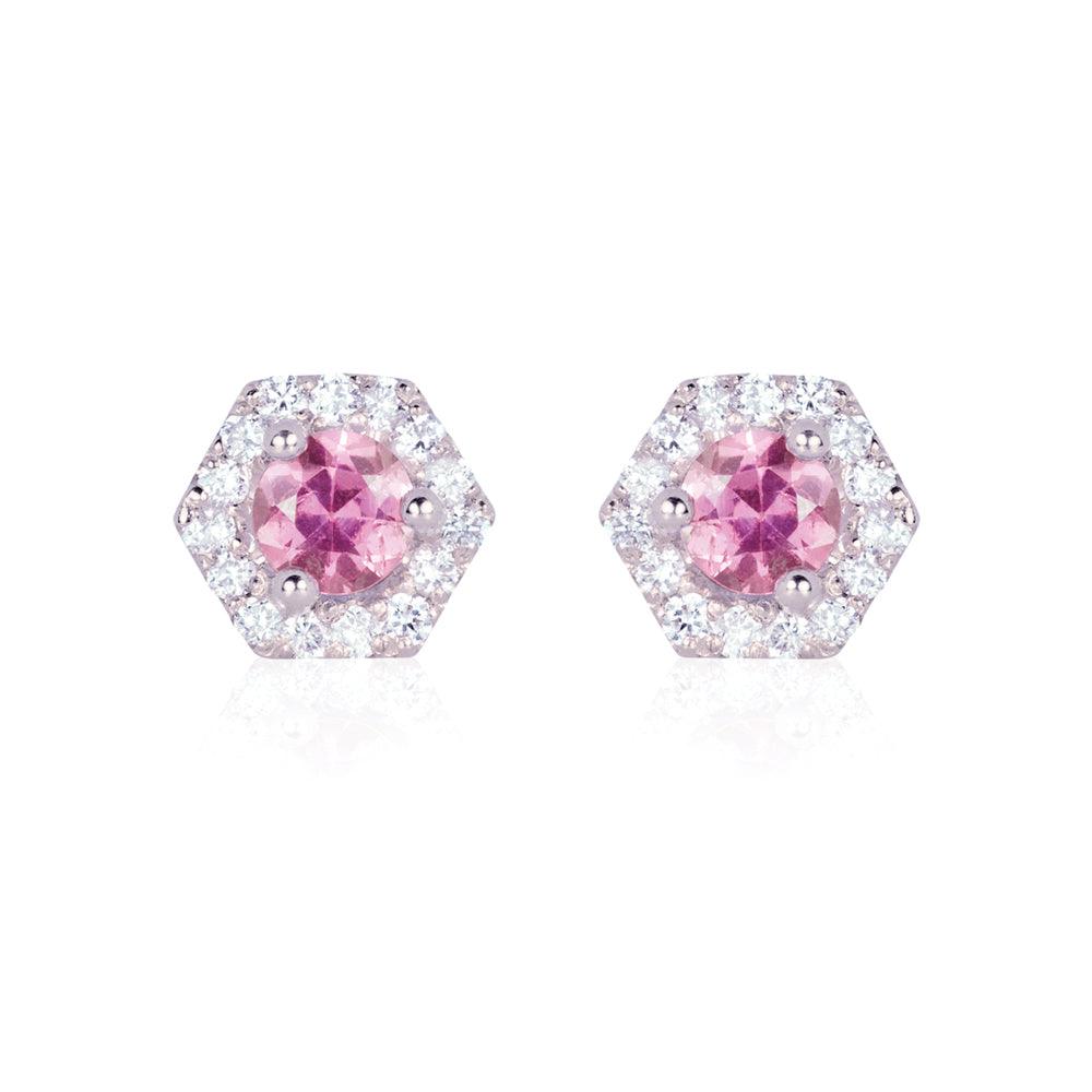 PETRA Mini Pink Sapphire Diamond Halo Studs in 18k Gold