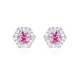 PETRA Mini Pink Sapphire Diamond Halo Studs in 18k Gold