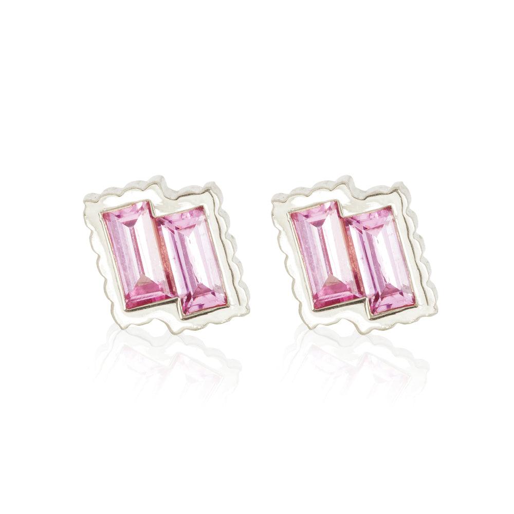 PETRA Pink Sapphire Twin Baguette Studs in 18k White Gold