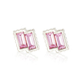 PETRA Pink Sapphire Twin Baguette Studs in 18k White Gold