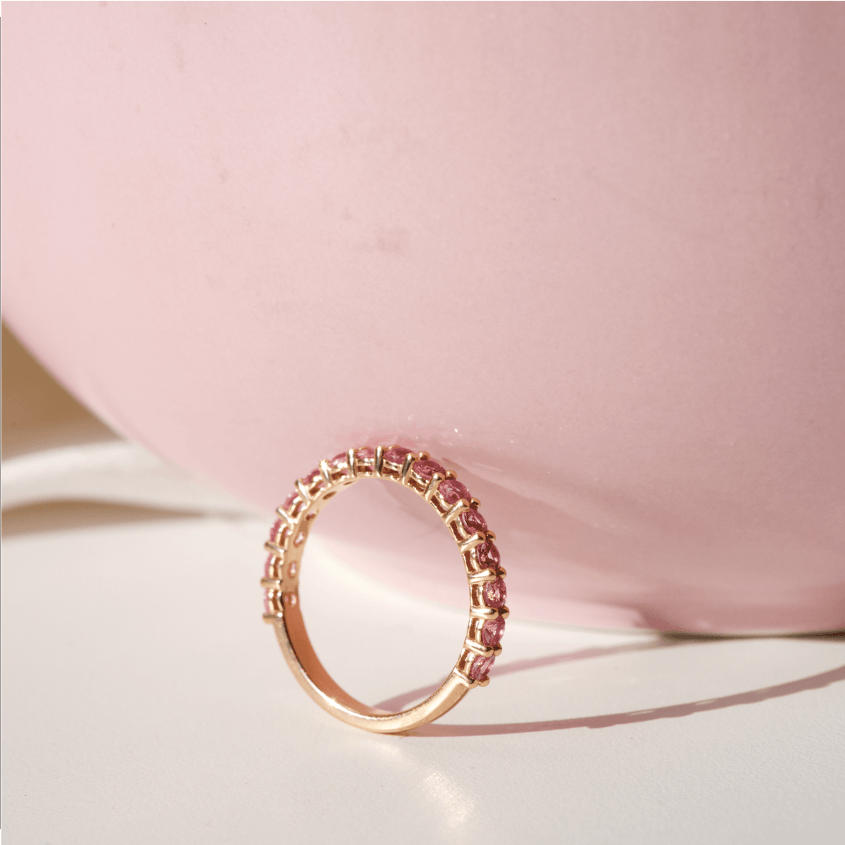 Pink Sapphire Stacking Band Half Circle | Elegant & Versatile
