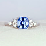 Cushion Blue Sapphire Diamond Platinum Engagement Ring