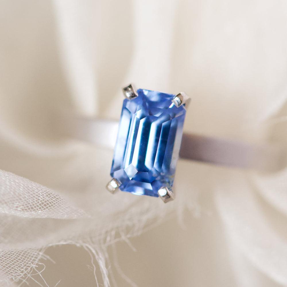 Blue Sapphire Emerald Cut Solitaire Ring