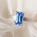Blue Sapphire Emerald Cut Solitaire Ring