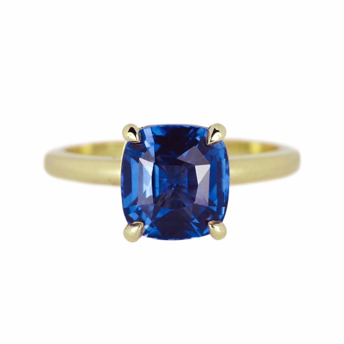 Blue Sapphire Yellow Gold Solitaire Engagement Ring
