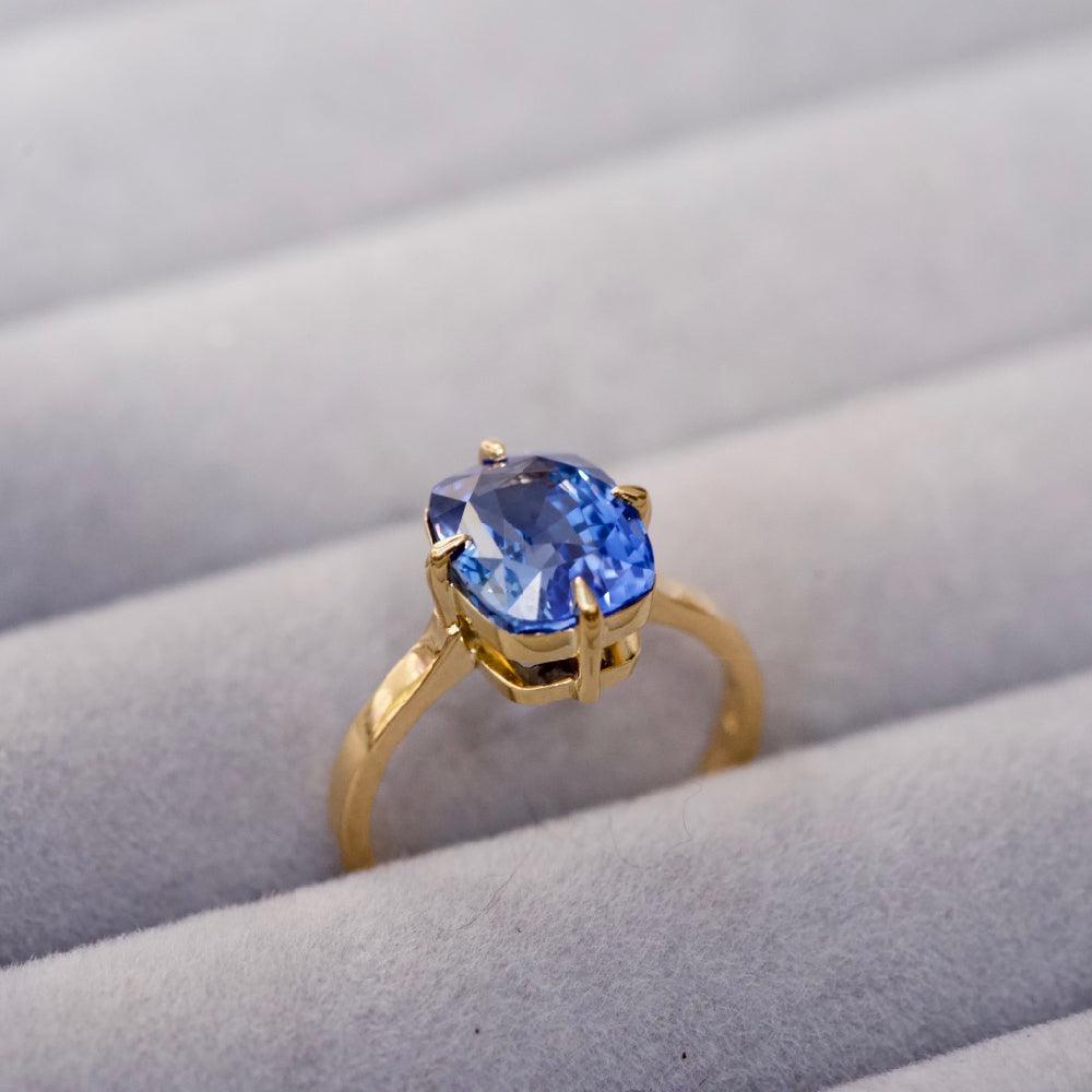 Cornflower Blue Sapphire Compass Set Engagement Ring Yellow Gold