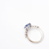 Cornflower Blue Sapphire Heart Diamond Band Engagement Ring