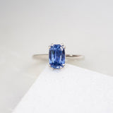 Blue Sapphire Cushion Cathedral Solitaire Engagement Ring