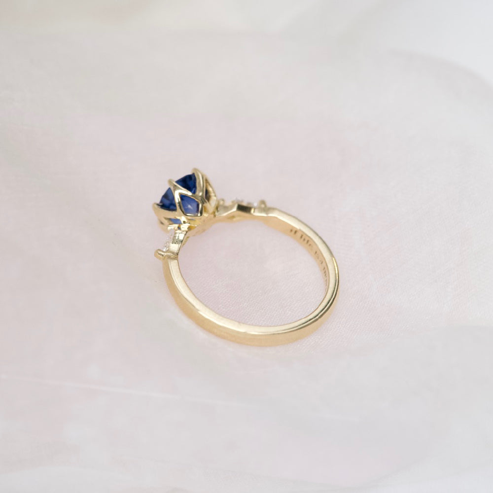 Oval Blue Sapphire Kite Diamond Trilogy Engagement Ring