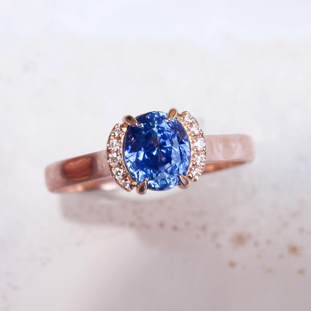 Cornflower Blue Sapphire Engagement Ring in Rose Gold